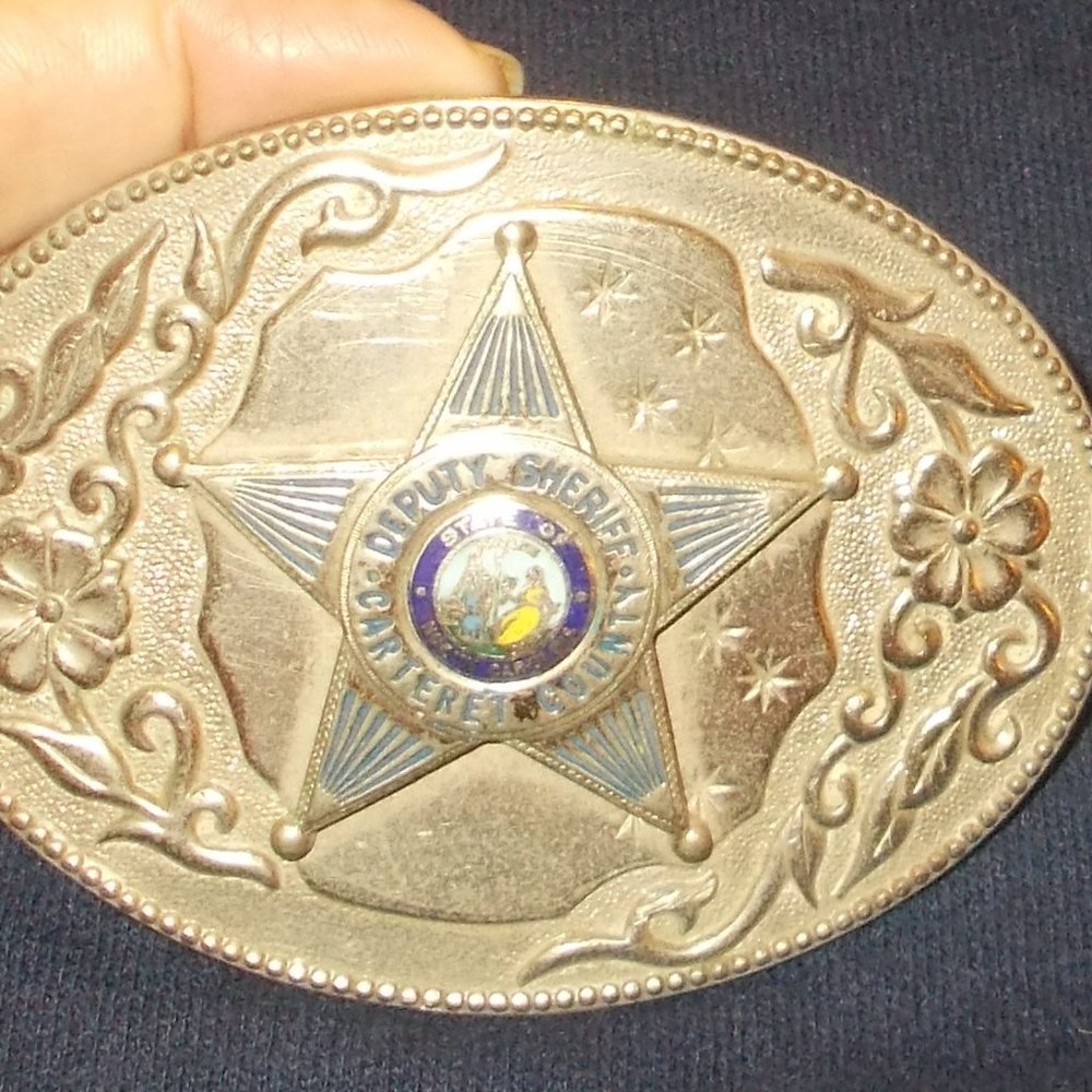 Vintage Metal Deputy Sheriff Belt Buckle Carteret County (NC)